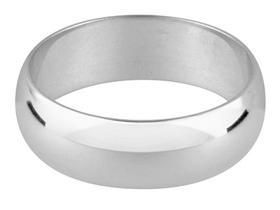 9ct White Gold D Shape Wedding Ring 2.5mm, Size P, 2.2g Medium Weight,  Hallmarked, Wall Thickness 1.28mm,  100 Recycled Gold