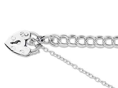 Sterling Silver 4.5mm Double Curb   Bracelet 7.519cm                  Padlock  Safety Chain Unhallmarked