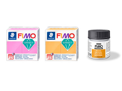 Fimo Effect Neon Fuchsia And Orange 57g Blocks And Fimo Varnish 25ml    Set