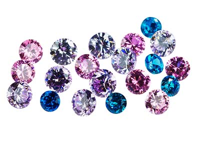 Mixed Colour Cubic Zirconia, Round, Pack of 20 Various Sizes