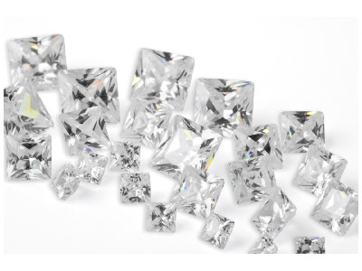 White Cubic Zirconia, Square Mixed Sizes 2,3,4mm Pack of 25 Pmc Safe, Sizes May Vary Slightly