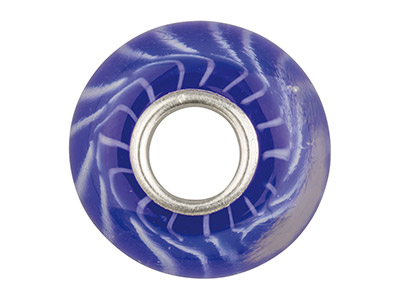 Glass Charm Bead, Blue Ripple      Pattern, Sterling Silver Core - Standard Image - 2