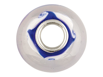Glass Charm Bead, Blue And White   Spiral Pattern, Sterling Silver    Core - Standard Image - 2