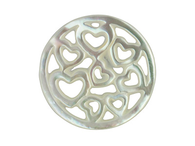 Mother of Pearl White Small Heart  Filigree Disc