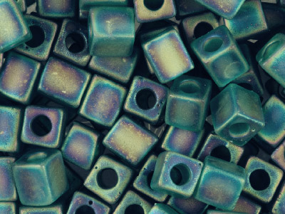 Miyuki Cube Seed Beads 4mm Square  Matte Transparent Teal 20g Tube,   Miyuki Code Sb4-2405fr - Standard Image - 1