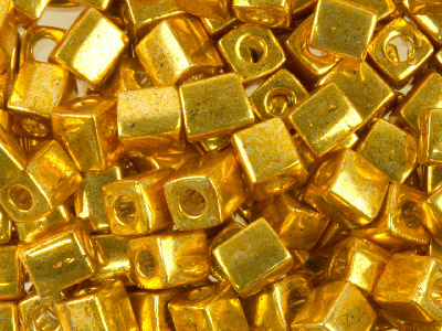 Miyuki Cube Seed Beads 4mm Square   Metallic Gold 20g Tube, Miyuki Code Sb4-1053