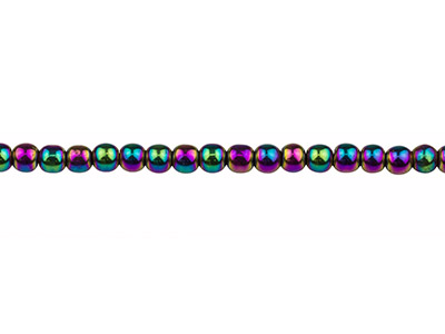 Electroplated Hematite Semi         Precious Round Beads, Rainbow, 4mm, 15