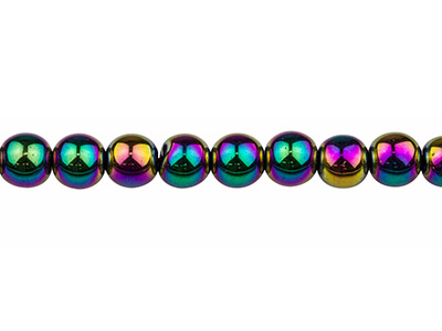 Electroplated Hematite Semi         Precious Round Beads, Rainbow, 8mm, 15