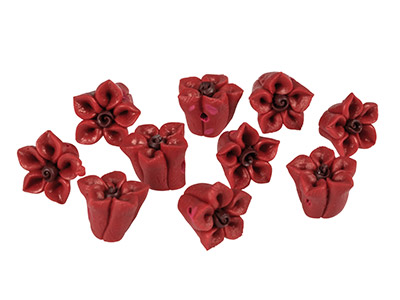 Polymer Clay Flower Beads, Red,    10mm, Pack of 10