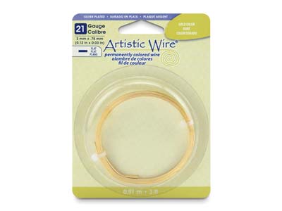 Beadalon Artistic Wire 21 Gauge    Flat Silver Plated Gold Colour     0.75mm X 3mm X 0.91m
