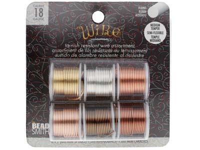 Wire Elements, 18 Gauge, Pack of 6  Assorted Colours, Tarnish           Resistant, Medium Temper, 2yd1.83m