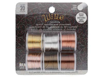 Wire Elements, 20 Gauge, Pack of 6  Assorted Colours, Tarnish           Resistant, Medium Temper, 3yd/2.74m - Standard Image - 1