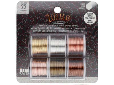 Wire Elements, 22 Gauge, Pack of 6  Assorted Colours, Tarnish           Resistant, Medium Temper, 4yd3.66m