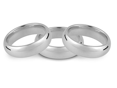 18ct White Gold Court Wedding Ring  6.0mm, Size Q, 10.9g Medium Weight, Hallmarked, Wall Thickness 2.30mm,  100% Recycled Gold - Standard Image - 2