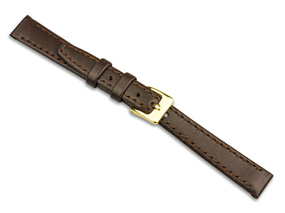 Brown Calf Stitched Watch Strap    20mm Genuine Leather