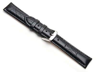 Black Super Croc Grain Watch Strap 22mm Genuine Leather