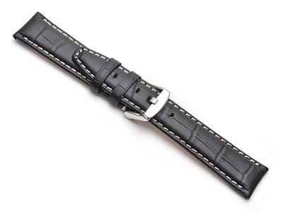 Black Super Croc Grain Watch Strap Nubuck Lining 22mm Genuine Leather