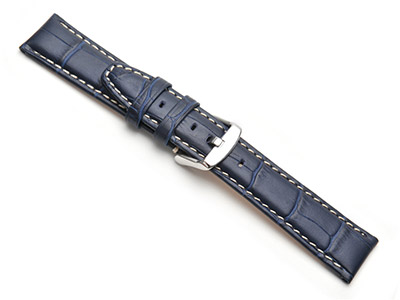 Blue Super Croc Grain Watch Strap  Nubuck Lining 22mm Genuine Leather