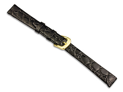 Black Croc Grain Watch Strap 18mm  Genuine Leather