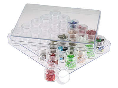 Clear Bead Storage Jar Set, 30 Mini Jars In A Clear Box - Standard Image - 1