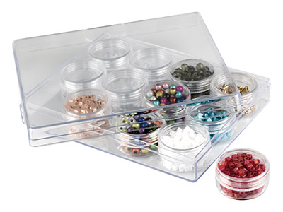 Clear Bead Storage Jar Set, 12     Medium Jars In A Clear Box - Standard Image - 1