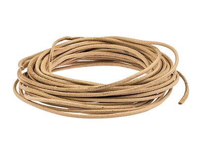 Natural Round Leather Cord 2mm     Diameter, 1 X 5 Metre Length - Standard Image - 1