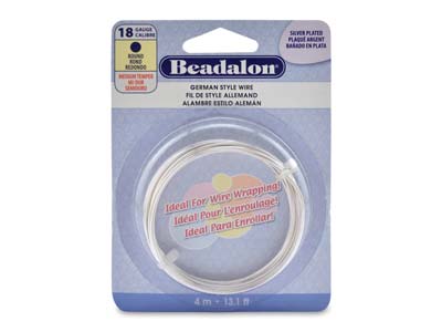 Beadalon German Style Wire, Round, Silver Plated, 18 Gauge, 1.02mm X  4m - Standard Image - 1