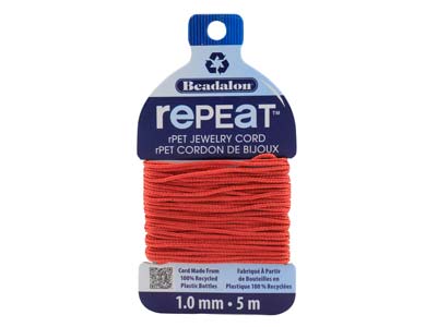 Beadalon rePEaT 100% Recycled      Braided Cord, 8 Strand, 1mm X 5m,  Coral - Standard Image - 1