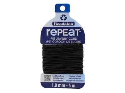 Beadalon rePEaT 100% Recycled      Braided Cord, 8 Strand, 1mm X 5m,  Black - Standard Image - 1