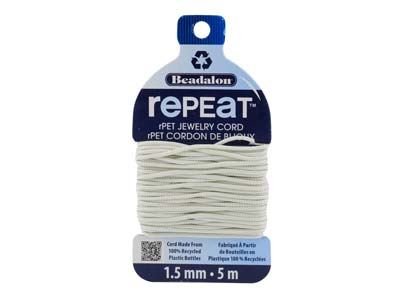 Beadalon rePEaT 100% Recycled      Braided Cord, 12 Strand, 1.5mm X   5m, Cloud - Standard Image - 1