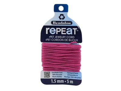 Beadalon rePEaT 100 Recycled      Braided Cord, 12 Strand, 1.5mm X   5m, Fucshia