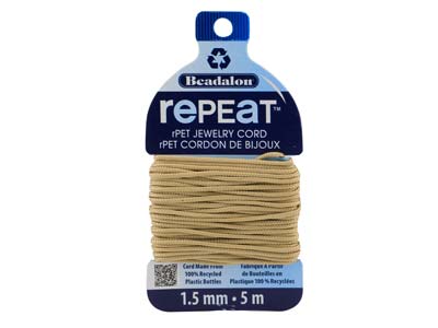 Beadalon rePEaT 100% Recycled      Braided Cord, 12 Strand, 1.5mm X   5m, Sand - Standard Image - 1