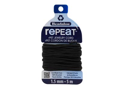 Beadalon rePEaT 100% Recycled      Braided Cord, 12 Strand, 1.5mm X   5m, Black - Standard Image - 1