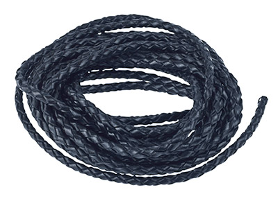 Black Leather Braided Cord 3mm     Round Diameter, 1 X 3 Metre Length - Standard Image - 2