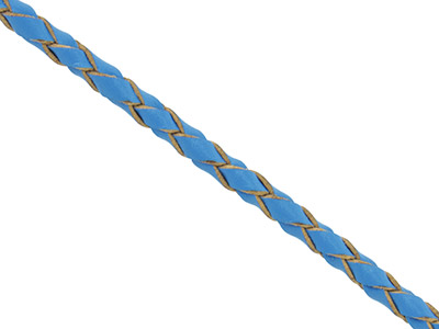 Blue Leather Braided Cord 3mm Round Diameter, 1 X 3 Metre Length