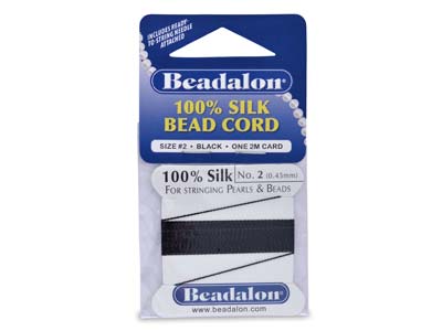 Beadalon Black Silk Thread With    Needle, Size 2 0.45mm 2m Length