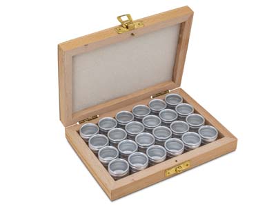 Storage Set, 24 Aluminium          Containers In A Wooden Box