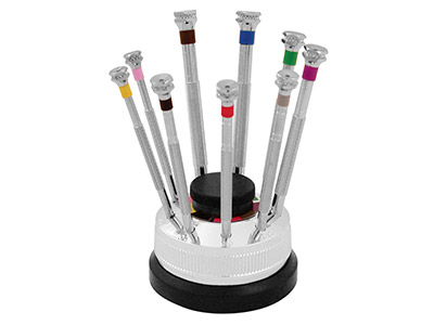Set Of 9 Screwdrivers On A         Carousel, Head Size 0.6 To 3.0mm - Standard Image - 1