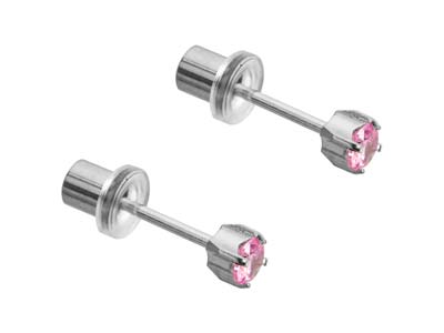 Safe Pierce Pro Stainless Steel 3mm Tiffany Set Pink Cubic Zirconia Hat Back Ear Piercing Studs