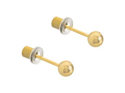 Safe Pierce Pro 24ct Gold Plated   4mm Ball Hat Back Ear Piercing     Studs - Standard Image - 1