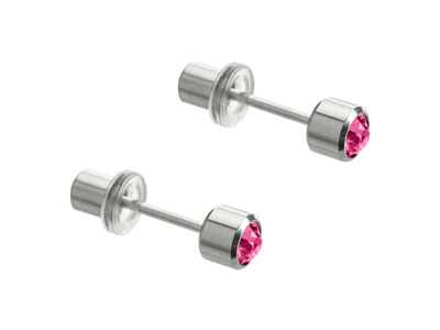 Safe Pierce Pro 4mm Stainless Steel Bezel Set 3mm Rose Crystal Hat Back Ear Piercing Studs