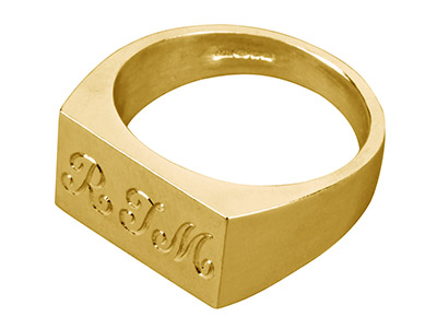9ct Yellow Gold Initial Ring Square 8x8mm Hallmarked Head Depth 2.35mm  Size N - Standard Image - 3