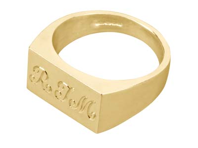 9ct Yellow Gold Initial Ringrect   14x8mm Hallmarked Head Depth 1.5mm Size O, 100% Recycled Gold - Standard Image - 3
