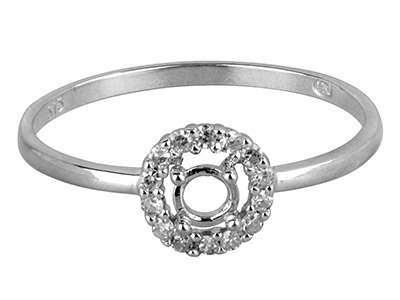 9ct White Gold Semi Set            Diamond Ring Mount Hallmarked 14   Round Total 0.10ct Centre To       Accommodate 3.0mm