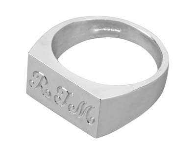 Sterling Silver Initial Rectangular Ring 17x11mm Hallmarked Head Depth  2.1mm Size R, 100% Recycled Silver - Standard Image - 3