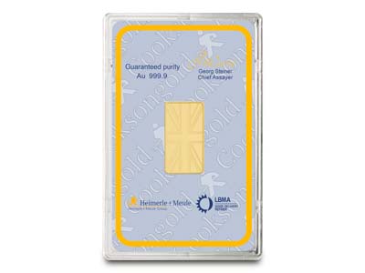 Fine Gold Bar 10gm Stamped UK       Design, Certified And Supplied In A Blister Pack, 100% Recycled Gold - Standard Image - 2