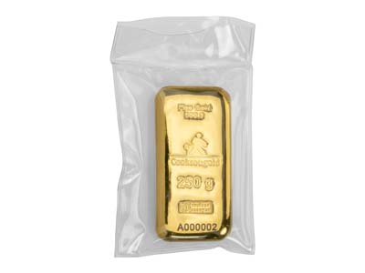 Fine Gold Bar 250gm Cast UK Design  With A Serial Number, 100% Recycled Gold - Standard Image - 2