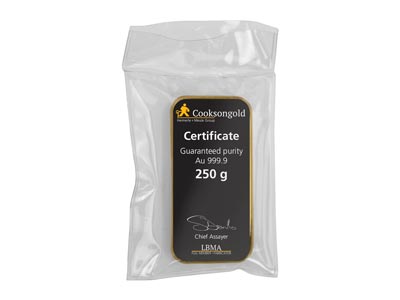 Fine Gold Bar 250gm Cast UK Design  With A Serial Number, 100% Recycled Gold - Standard Image - 3