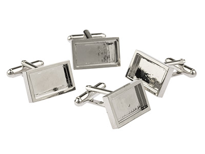 Rhodium Plated Oblong Heavy Weight Cufflink 18x10mm Pack of 4 - Standard Image - 1