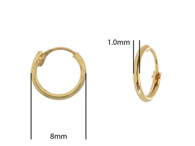 9ct Yellow Gold Creole Sleeper     Superlight 8mm Hoops, Pack of 2,   100% Recycled Gold - Standard Image - 2